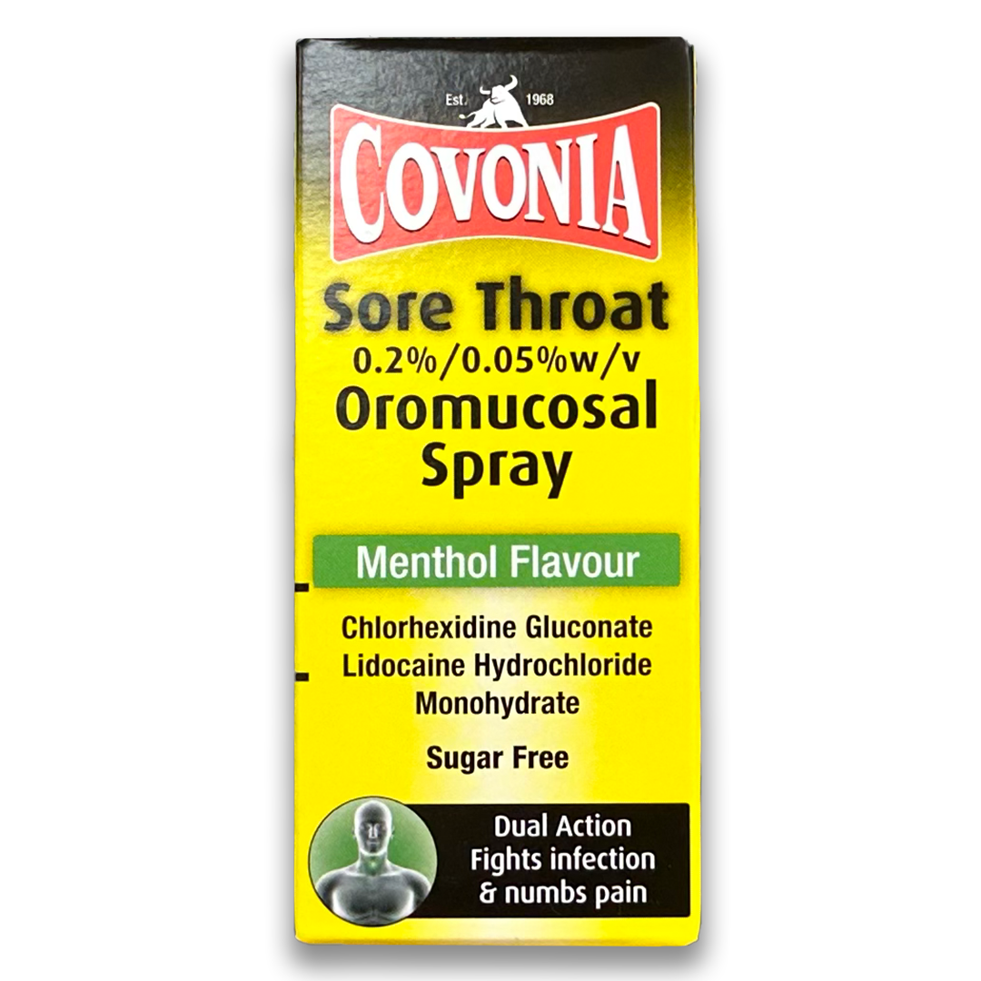 Covonia Sore Throat 0.2%/0.05% Oromucosal Menthol Spray.