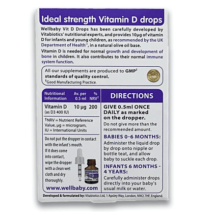 Vitabiotics Wellbaby Vit D Drops - 30 ml - Birth to 4 Years - Rightangled